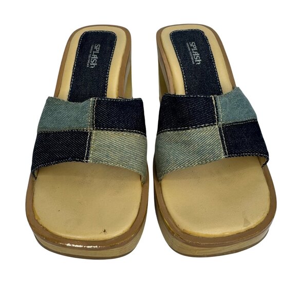 Vintage Y2K‎ Splash Wooden Platform Sandals With Denim Patchwork Straps Bratz - Picture 3 of 9